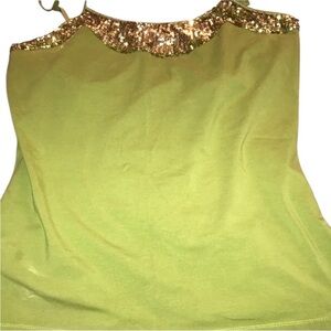 Bisou Bisou XL green camisole adjustable straps w/ shelf Bra , Sequin details